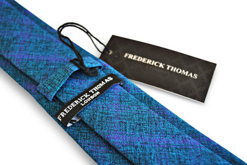 blue and purple check pattern tie in 100% cotton